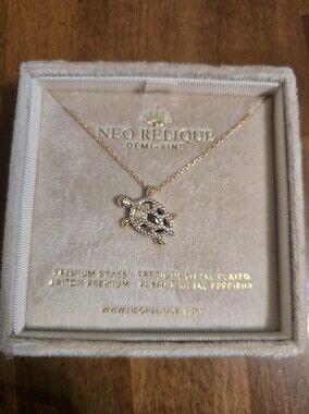 Gold Turtle Pendant Necklace with Clear Crystals - Gold